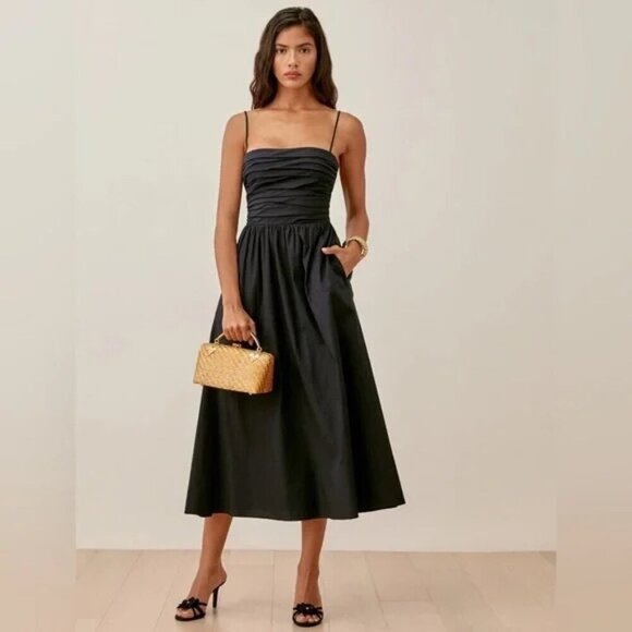 NEW Reformation Lissa Cotton Midi Dress Black Removable Strap | size 4 - Picture 2 of 14